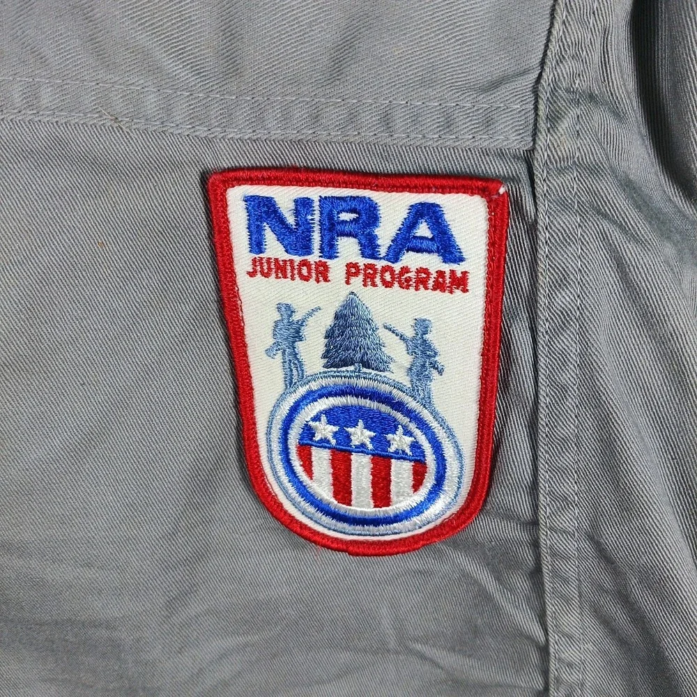 Vintage 10 X Mfg Co Shooting Jacket Men Large Gray NRA Junior Rifle Club Patch